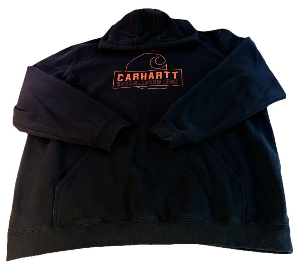 Carhartt Men’s Loose Fit Crewneck Graphic Logo Hoodie Black Size 3XLT